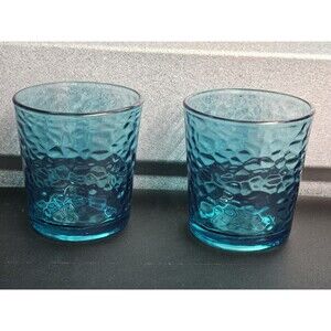 Anchor Hocking vintage Blue crinckle glass Tumblers